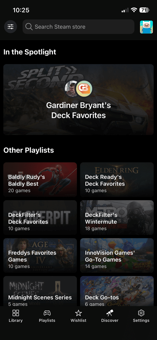 DeckFilter Discover screen with creator playlists