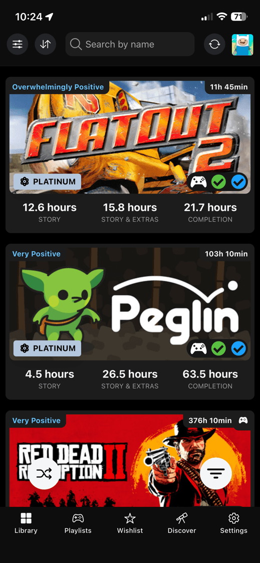 DeckFilter Library screen with synced Steam games