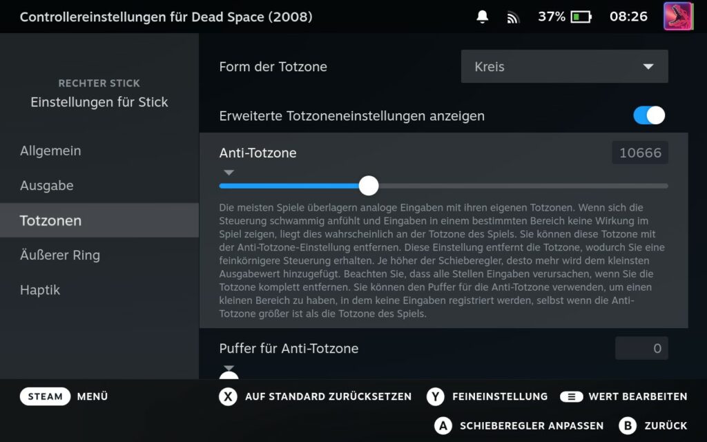 Fix the dead zone on controllers for Dead Space