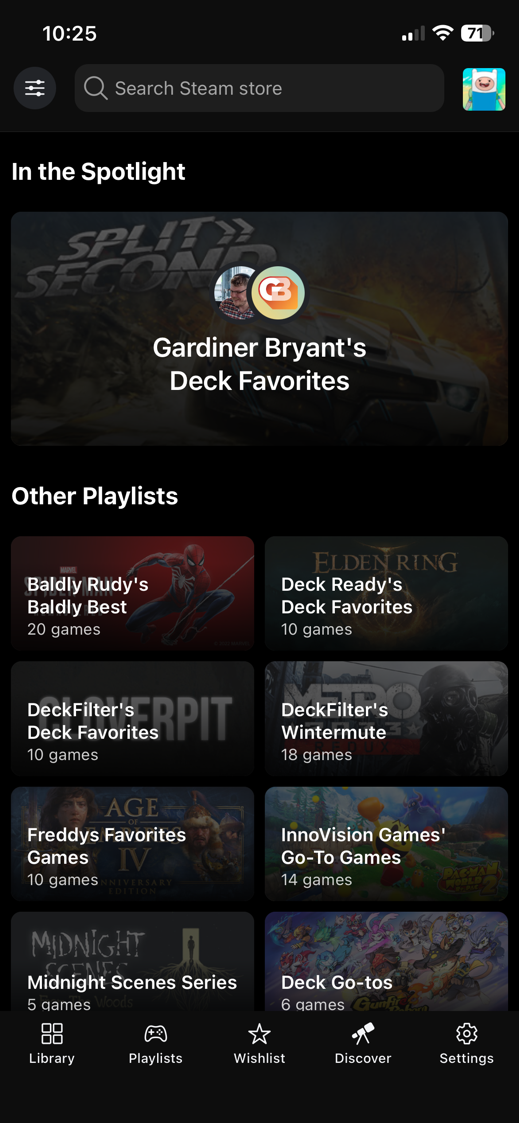 DeckFilter Discover screen with creator playlists